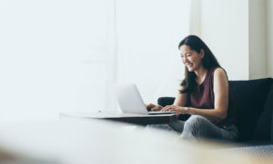 woman using computer